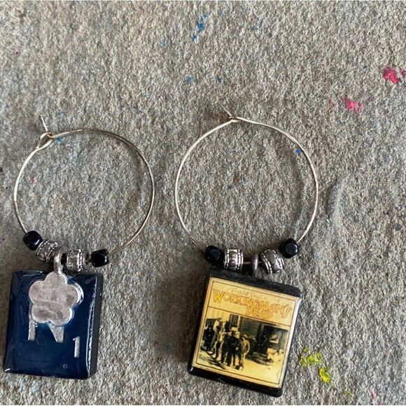 Novelty Earrings Hoop Hoops Charm Workingman’s Dead - Picture 3 of 4